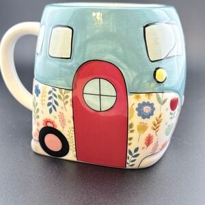 Home is Where You Park It Retro Camper RV VW Coffee Mug Cup Blue Floral 20oz